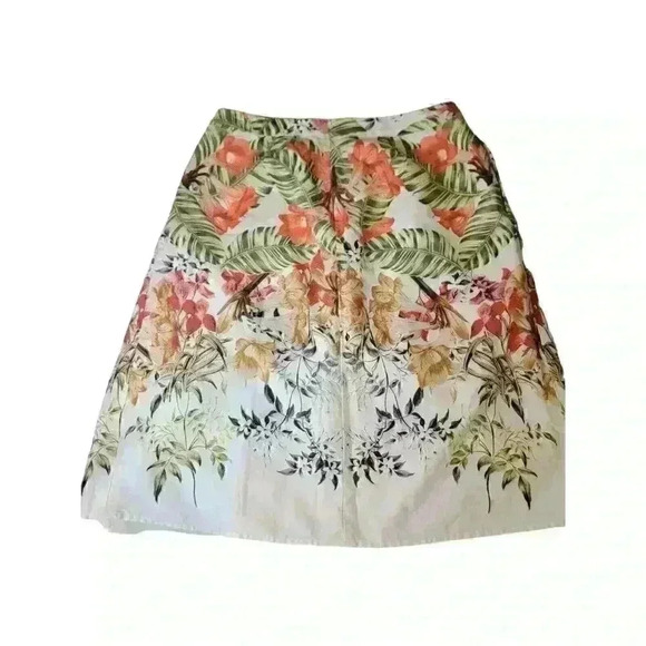 Talbots Linen Skirt Womens 6 Petite Floral Pleated Lined White Red Office Casual - Picture 8 of 15